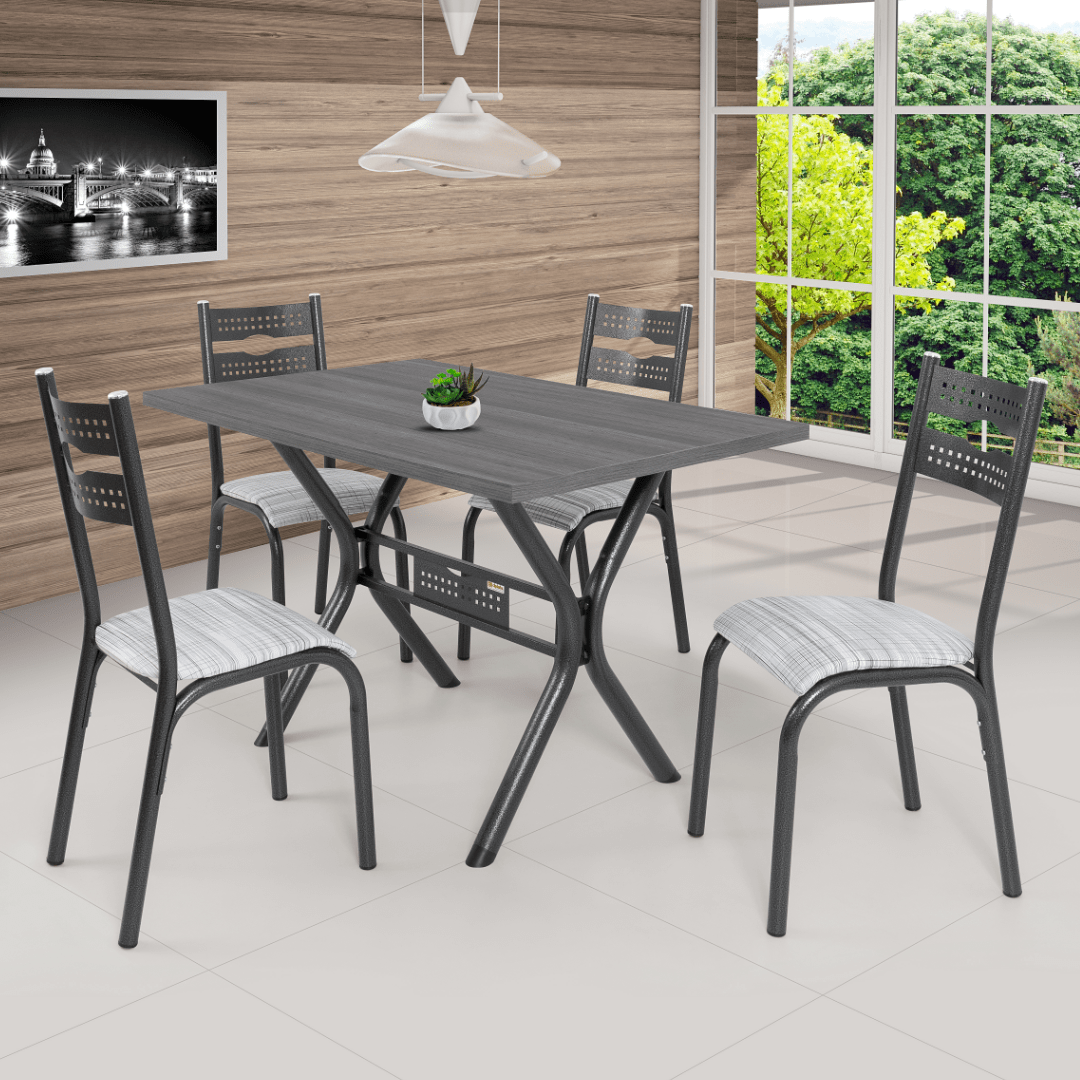 Kit Conjunto Mesa Quadrada 4 Cadeiras 90 x 90 cm Sala de Jantar Cozinha  Vidro Metal Cromado Nude - Faz a Boa!