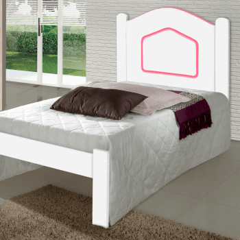 Cama de Solteiro Selene - Branco/Rosa/Ipê